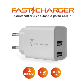 TECHMADE CARICATORE UNIVERSALE 2.1A CON PORTA USB
