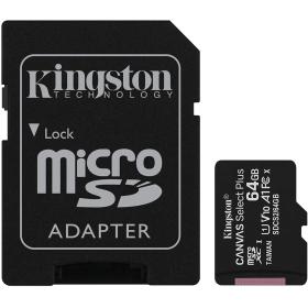 KINGSTON  MICROSD 64GB + ADATT classe 10 100mb/s