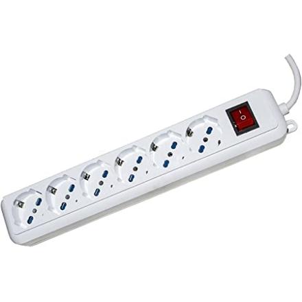MULTIPRESA 6 PRESE UNUVERSALI ITA/SCHUKO 10/16 ACON INTERRUTTORE NERA