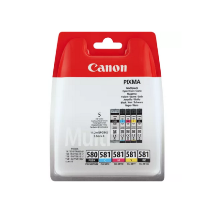 MULTIPACK ORIGINALE CANON PGI-580PGBK CLI-581C-M-Y-BK 5 CARTUCCE 2078C005