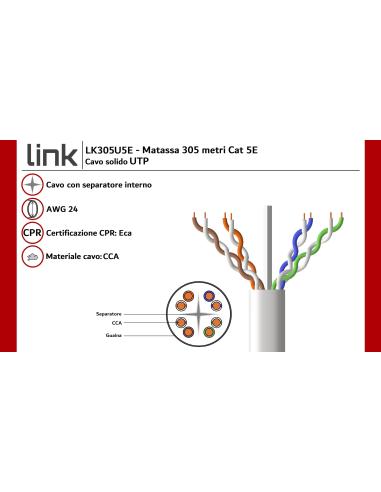 CAVO SOLIDO UTP PER RETI CATEGORIA 5E AWG24 MATERIALE CCA MATASSA MT 305 CLASSE
