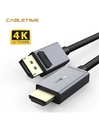 MACH POWER Display Port to HDMI 4k/30Hz Cable, Black, 1.8m