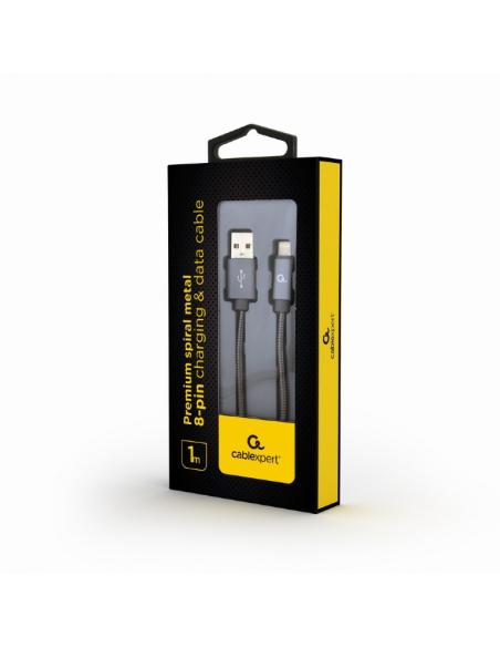 CAVO DI RICARICA A SPIRALE 8PIN METALLO 1MT GRIZIO METALLIZZATO