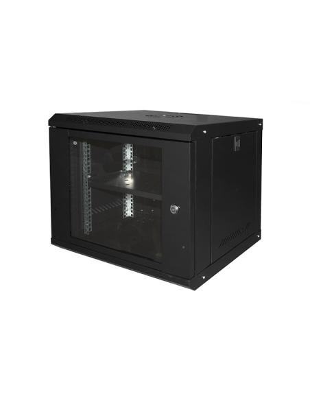 ARMADIO RACK 19" 9U LINK SERIE LIGHT COLORE NERO CON PORTA VETRO MM 450X400X530