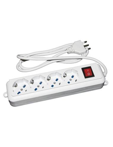 MULTIPRESA 4 PRESE UNUVERSALI ITA/SCHUKO 10/16 ACON INTERRUTTORE BIANCA