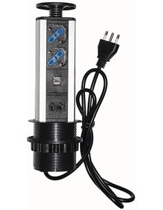 MULTIPRESA DA TAVOLO A SCOMPARSA CON 2 PRESE SCHUKO1 RJ45, 1 RJ11, 2 USB