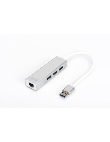 HUB A 3 PORTE USB 3.0 E ADATTATORE LAN GIGABIT DIGITUS