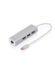 HUB DIGITUS CONNETTORE TIPO C CON 3 PORTE USB 3.0 + PORTA RETE GIGABIT