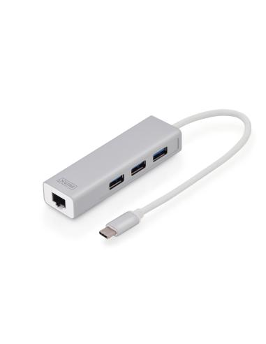 HUB DIGITUS CONNETTORE TIPO C CON 3 PORTE USB 3.0 + PORTA RETE GIGABIT