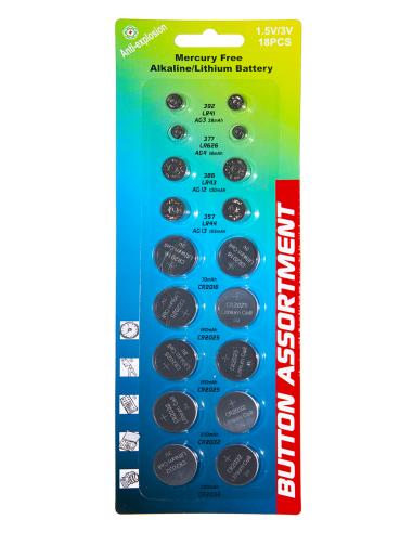 ASSORTIMENTO 18 BATTERIE A BOTTONE LR41, LR626, LK43, LR44, CR2032, CR2025, 2016