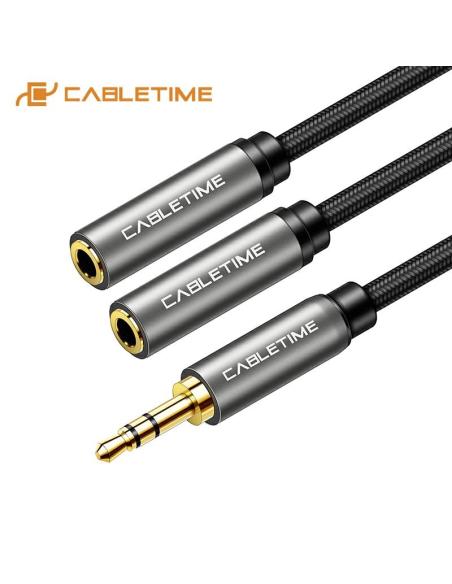 MACH POWER 3.5mm Audio Splitter, Aluminium, Naylon Braided, Space Grey, 0.3m