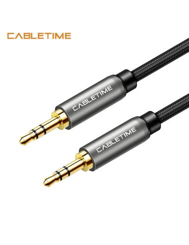 MACH POWER 3.5mm Male to Male Aux Cable, Naylon Braided, Space Grey, 1m