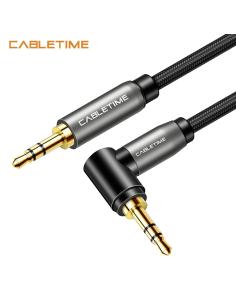 MACH POWER 3.5mm Male to Male Aux Cable,90 Degree, Space Grey, 1m