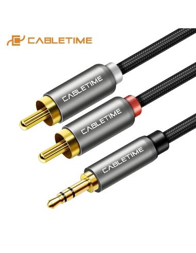 MACH POWER Stereo 3.5mm Cable M to 2RCAM, Space Grey, 1.8m