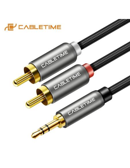 MACH POWER Stereo 3.5mm Cable M to 2RCAM, Space Grey, 3m