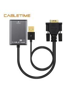 MACH POWER VGA To HDMI Cable adaptor,Black, 15cm