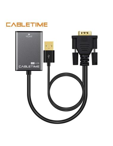 MACH POWER VGA To HDMI Cable adaptor,Black, 15cm