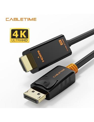 MACH POWER Display Port to HDMI 1080P Cable, Gold Plated, Black, 1 m