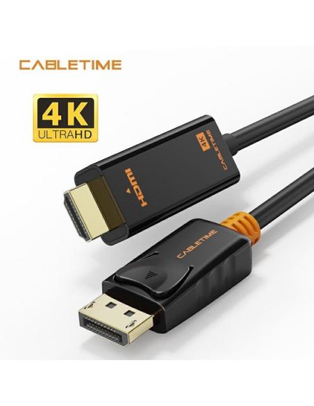 MACH POWER Display Port to HDMI 1080P Cable, Gold Plated, Black, 1 m