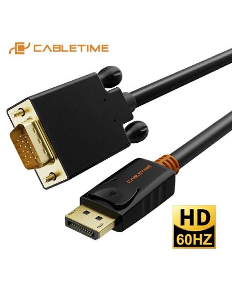 MACH POWER Display Port to VGA 1080P Cable, Gold Plated, Black, 1.8m