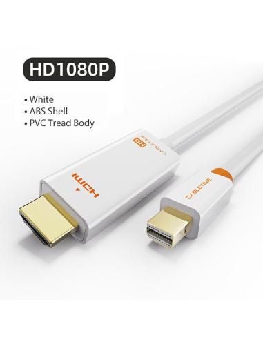 MACH POWER Mini Display Port to HDMI 1080P Cable, Gold Plated, White, 1.8m