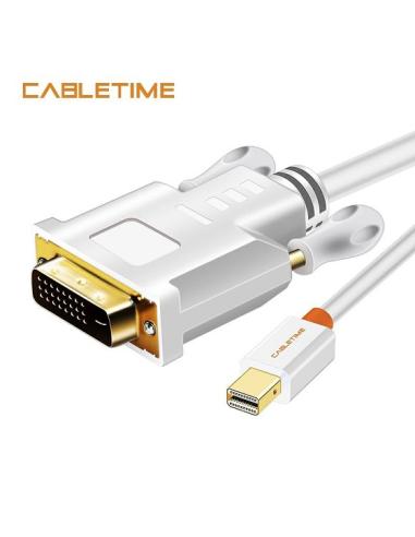 MACH POWER Mini Display Port to DVI cable,Gold plated, White, 1.8 m