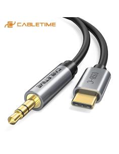 MACH POWER USB-C To AUDIO 3.5mm AUX Cable, Black, 1m