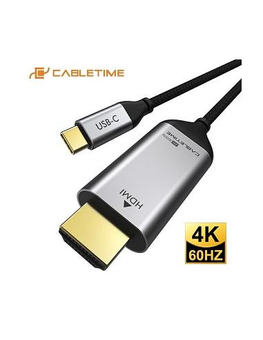 MACH POWER USB-C to HDMI 4K60Hz Coaxial Cable, Silver, 1.8m