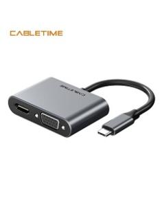 MACH POWER USB-C Male to HDMI+VGA female Multiport HUB, White, 0.15m