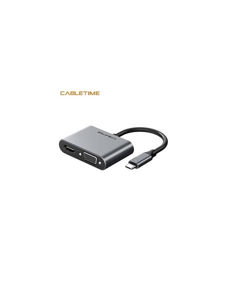 MACH POWER USB-C Male to HDMI+VGA female Multiport HUB, White, 0.15m