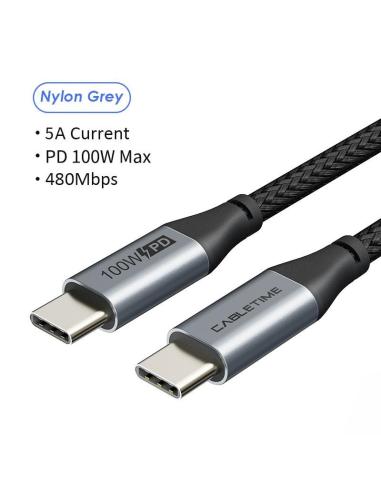 MACH POWER USB-C to USB-C 2.0 Charging Cable PD 100W e-mark Black 1m