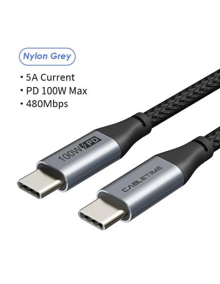 MACH POWER USB-C to USB-C 2.0 Charging Cable PD 100W e-mark Black 1m