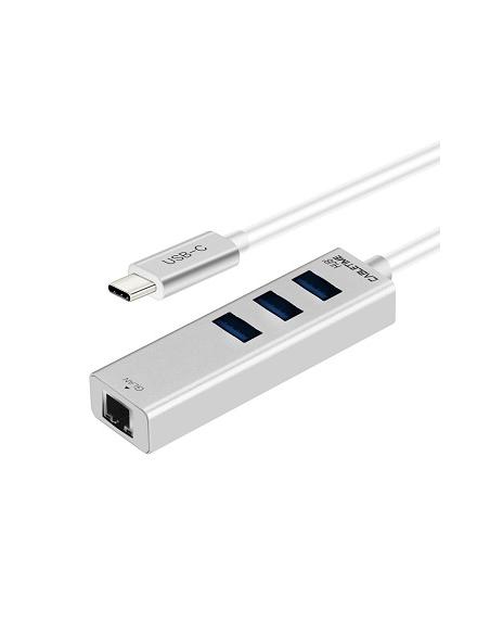 MACH POWER USB-C to Ethernet Adapter with 3 Port USB 3.0 Type-A Hub
