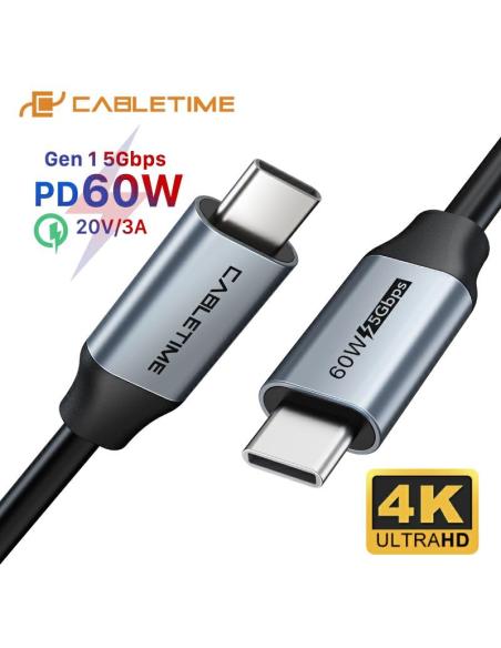 MACH POWER Cable USB-C to USB-C PD60W 5Gbps, Gen1 Black 1m