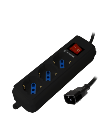 TECHMADE UPS power strip, 3 Schuko sockets, fused switch, 16 A, C14 plug, 0.6 mk
