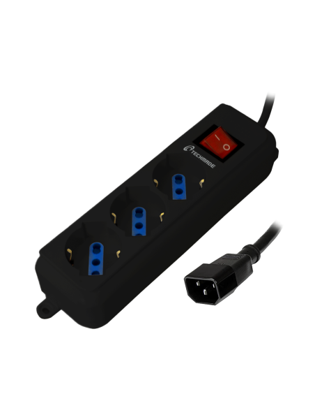 TECHMADE UPS power strip, 3 Schuko sockets, fused switch, 16 A, C14 plug, 0.6 mk